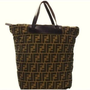 Fendi Iconic Logo Pattern Tote in Brown and Black